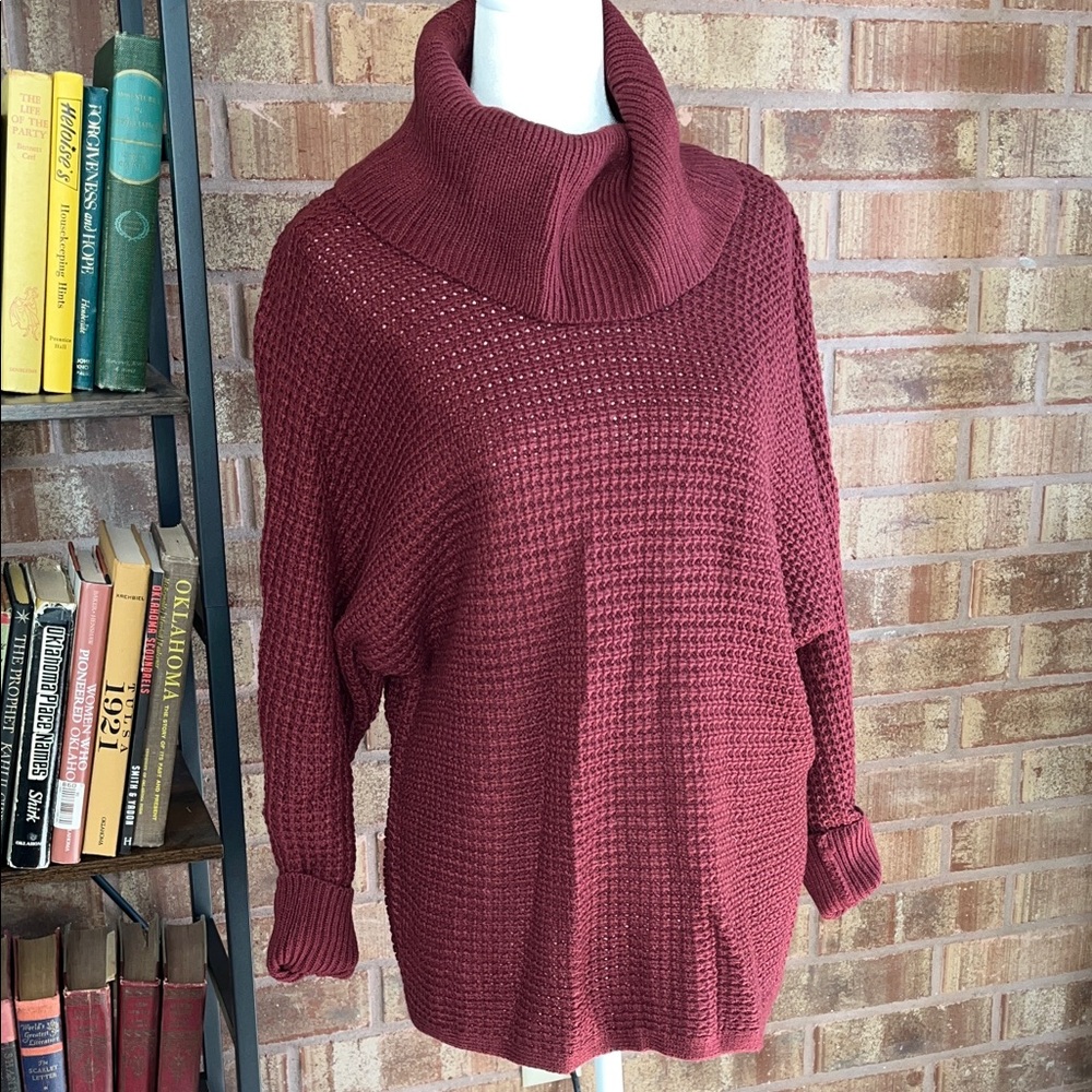 PINK ROSE Wine Cowl Neck Waffle Knit Sweater Medium